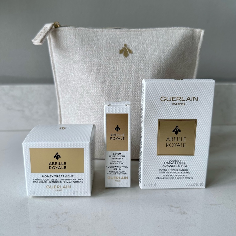 NIB GUERLAIN Abeille Royale Skincare Set with Cosmetic Bag Travel Size